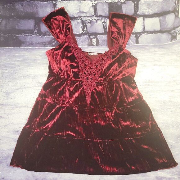Maroon velvet lace empire flare top - Picture 1 of 7